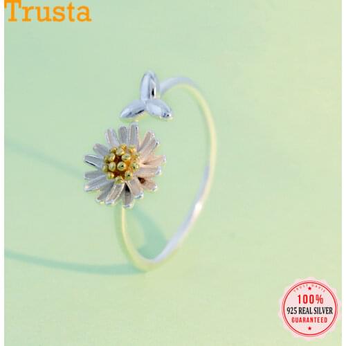 Trustdavis 100% 925 Sterling Silver Fashion Flower Leafs Opening Finger Rings For Women Wedding Party S925 Ring Jewelry DS797