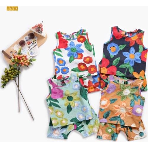 Baby girl clothes sets summer 100% cotton newborn clothes printed pattern baby clothes beach casual vest + shorts 2pcs set