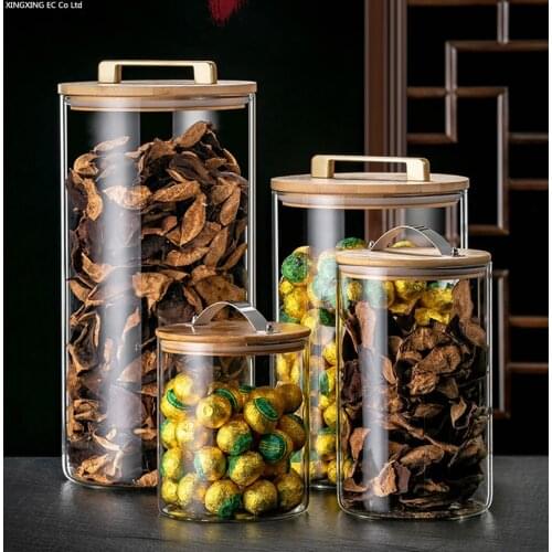 Kitchen Grain Dispenser Glass Storage Jar Household Coffee Bean Sealed Jar Bottle with Lid Transparent Tea Caddy Glass Container