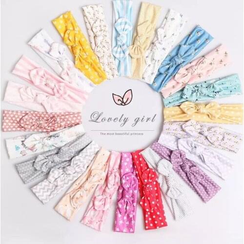 Cute Bow Print Elastic Hair Bands Rabbit Ear Baby Headbands Floral Striped Plaid Dot Girl Turban Baby Girl Hair Accessories