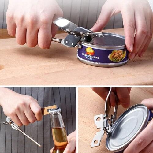 Multifunctional Stainless Steel Manual Can Opener Can Jar Tin Bottle Opener Food Camping Kitchen Tool