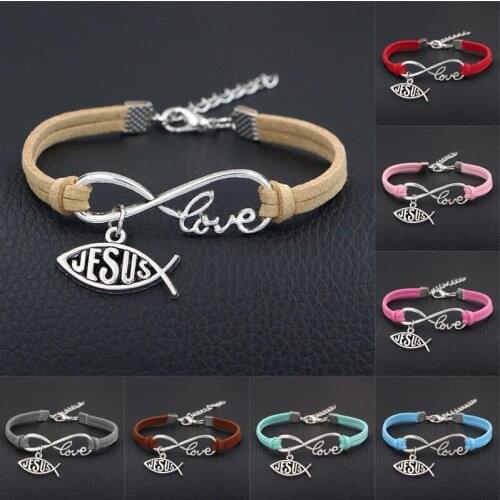 Fashion Jewelry Fast delivery Women Fish JESUS God Charm Bracelet Jewelry Mixed Velvet Rope Infinity Love 8 Bangles Women Gift