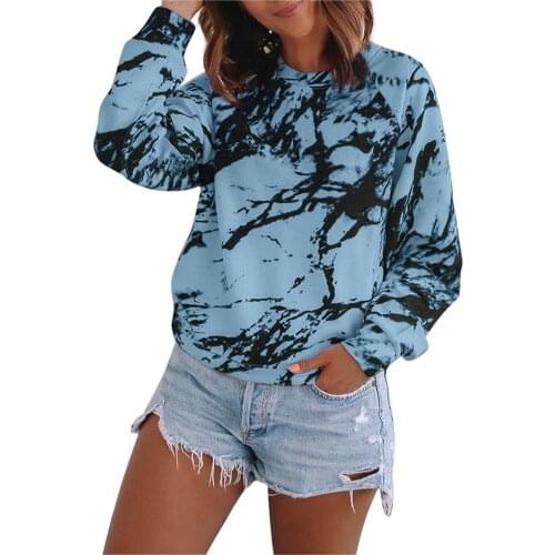 Fashion Womens Tops And Blouses Womens Casual Loose O-neck Tie-dye Printed Long Sleeve Tops Blouse Blusas Mujer De Moda 2021