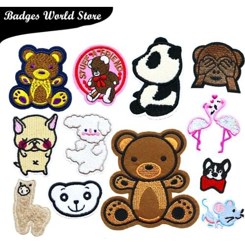 Cartoons Bear Panda Flamingo Dog Chenille Icon Embroidery Applique Patches For kawaii clothes DIY Iron on Badges on the Backpack