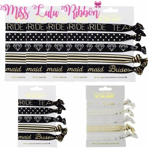 1.5cm*9.5cm Hair Tie Set Diamond Gold&Silve Foil Printed Elastic Ribbon Knotted Ponytail Holder DIY Wedding Decor(1white+6black)