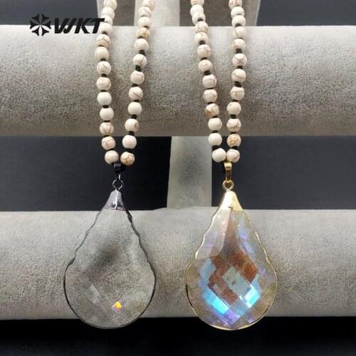 WKT New Arrival Shiny Water Drop Pendant 6mm Beads Chain Elegant Jewelry Necklace for Women 30 inch WT-N1096