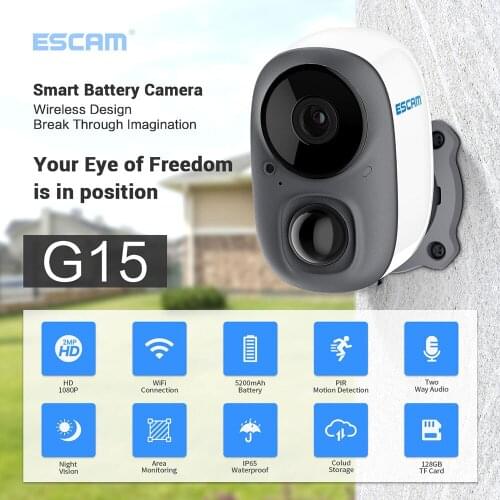 ESCAM G15 1080P Full HD AI Recognition Rechargeable Battery PIR Alarm Cloud Storage WiFi Camera