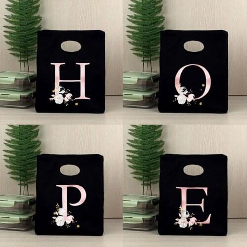 Letter Flower Print Lunch Bags Portable Insulated Cooler Bento Box Totes Food Thermal Pouch Travel School Picnic for Women Kids