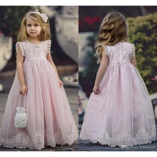 Sleeveless Blush Pink Flower Girl Dress Платья для девочек-цветочниц A-line Floor Length Tulle Dress For Flower Girl WF9752