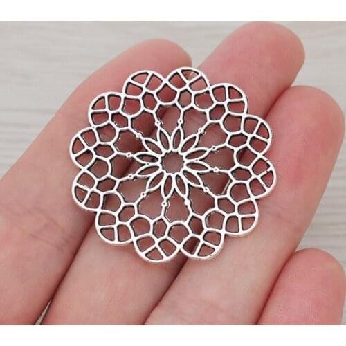 20 x Tibetan Silver Large Hollow Filigree Flower Charms Pendants for Necklace Jewelry Making Accessories 39x39mm
