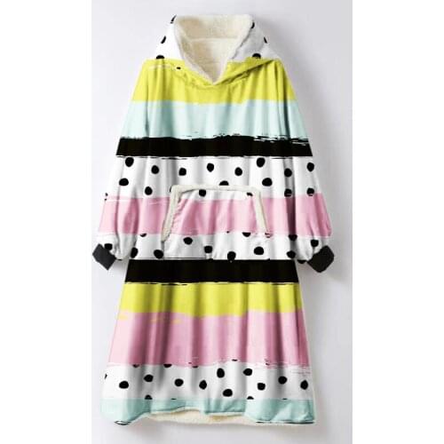 Striped Hoodie Blanket Sweatshirt Fleece Hooded Blanket with Sleeves Warm Winter TV Blanket Sofa Hoody Robe Pullover Sherpa Coat