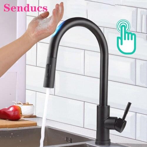 Senducs Touch Kitchen Faucets for Black Bronze Hot Cold Kitchen Mixer Tap Smart Touch Sensor Pull Out Kitchen Mixer Faucets