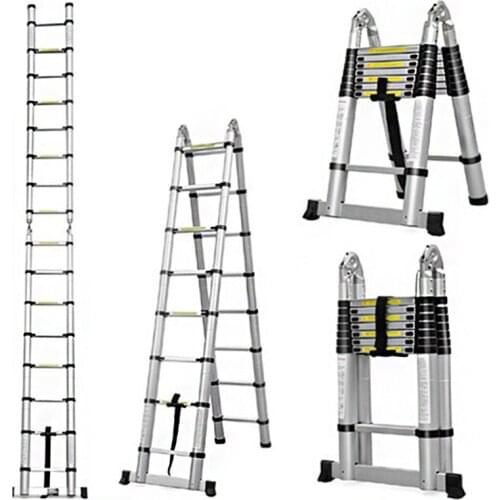 2.5m + 2.5m Aluminum Telescopic Ladder retractable folding Aluminium with Joint Multipurpose Folding Step Ladder Portable