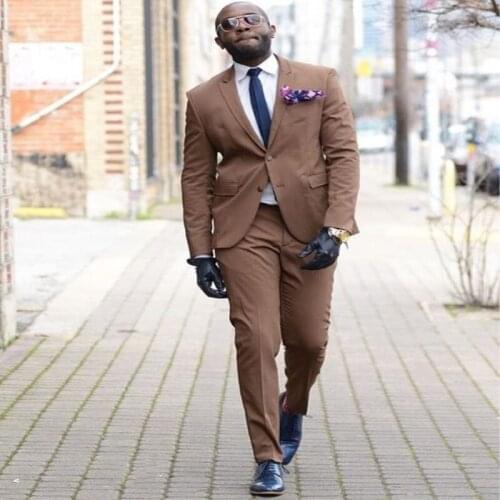 TPSAADE Formal The Latest Brown Groom Tuxedo 2 Pieces Slim Fit Wedding Prom Tuxedos For Men Groomsman Blazer (Jacket + Pants)