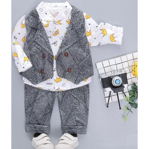 Spring Autumn Fashion Kids Cotton Clothes Baby Boy Girls full Printe Shirts Vest Pants 3Pcs/sets Out Children Toddler Tracksuits