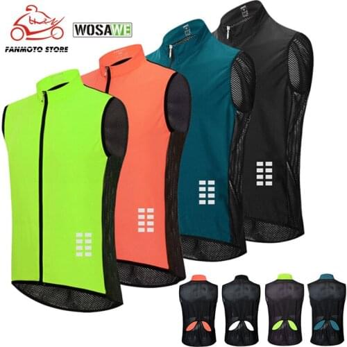 WOSAWE Breathable Mesh Cycling Motorcycle Vest Ultralight Sleeveless Jersey Cycle Gilet Waistcoat Thin Reflective Safety Vest