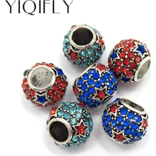 YIQIFLY Free shipping 2017 new 25pcs 11mm round spacer rinestone big hole beads fit European bracelet and necklace DIY