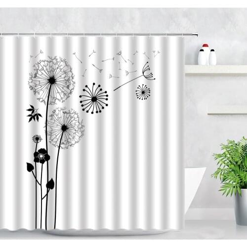 3D Black Dandelion Shower Curtains Waterproof Fabric Bath Screen Modern Plant Flowers Simple Art Home Decor Bathroom Curtain Set
