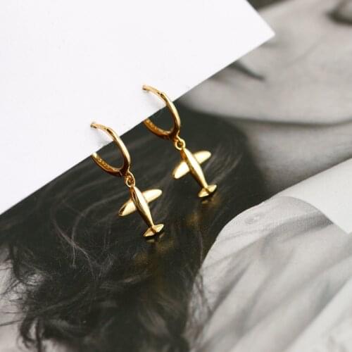 VENTFILLE 925 Sterling Silver New Airplane Shape Fashion All-Match Golden Ear Buckle Female Exquisite Jewelry Wedding Gift