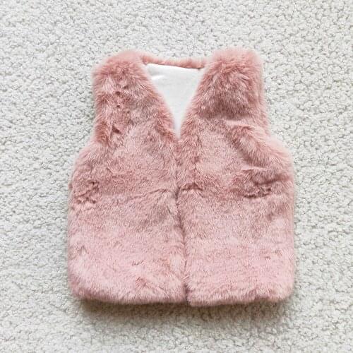 Wholesale Fashion Children Winter Vest Top Baby Girls Solid Color Plush Coat Sleeveless Jacket With O-Neck