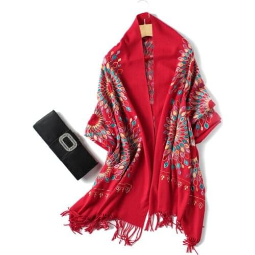 Winter New scarf women vintage Embroidery thick warm cashmere scarves shawls and wraps pashmina ladies bandana echarpe 2020