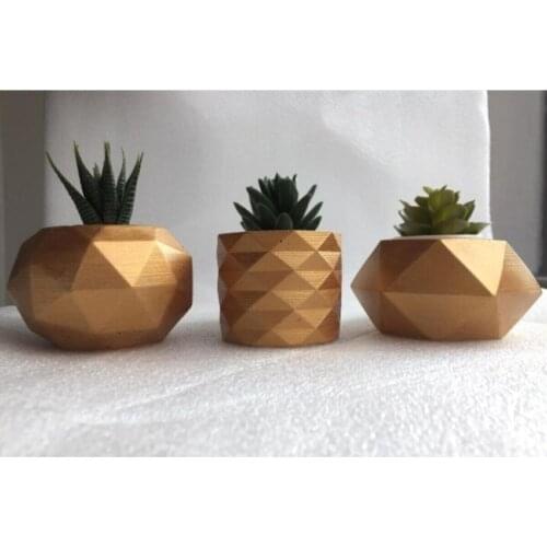 Gold Color Geometric Concrete Pot 3'lü