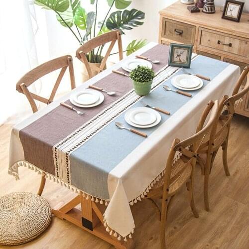 1pc Tablecloth Waterproof Oilproof Plaid Tassel Decorative Linen Thick Wedding Dining Table Cover Home Tea Table Desk Cloth