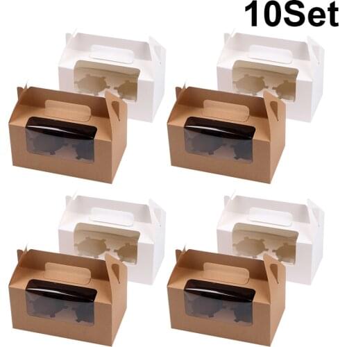 10pcs Paper Cupcake Box Container Packing Box With Window Baking Cupcake Muffin Boxes Cupcake Boxes With Inserts Two Compartment
