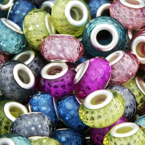 10Pcs/Lot 14MM Mix Color Round Multi Faceted Big Hole Loose Resin Beads Charms Fit European Pandora DIY Jewelry Bracelet