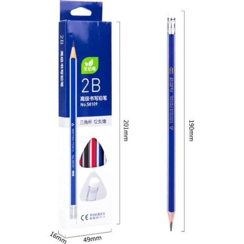 12PCS/Set Wood-Cased Pencils, 2B/ HB Soft, Pre-Sharpened Pencils with Erasers, Triangular Shape for Children or Students