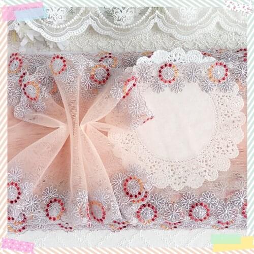 2Yards /17cm wide Pink Polyester Soft Mesh Embroidery Lace Trimmings Dress Accessories Lace Fabric Sewing Crafts Doll Material
