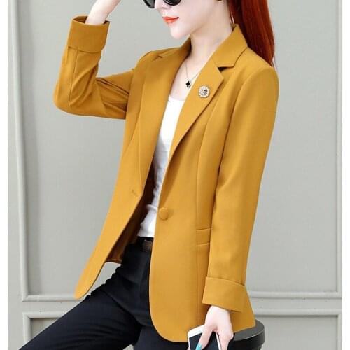 2021 New Fashion Womens Suit Jacket Short Spring And Autumn Wild Coat Female Plus Size Slim Brooch Womens Blazer