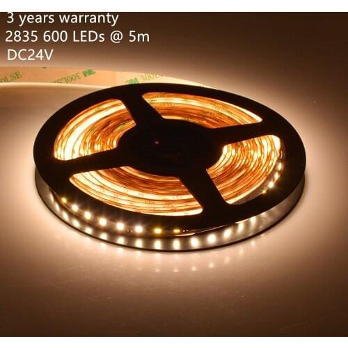 3 Years Warranty LED Strip 5M 600LEDs 2835 24V, 120LEDs/m LED Tape Lights For Home/Kitchen/Under Cabinet/Bedroom Non-Waterproof