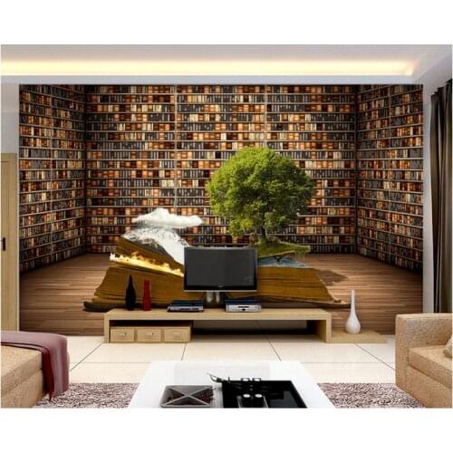 Custom 3d photo wallpaper 3d wall murals wallpaper Creative books bookshelf sitting room TV setting wall sofa home decoration