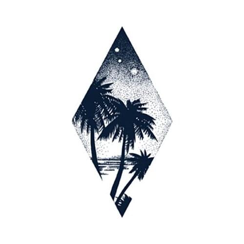 60MM×115MM Tattoo Sticker Waterproof Male Long-lasting Flower Arm Coconut Tree in the Twilight Literary and Sexy