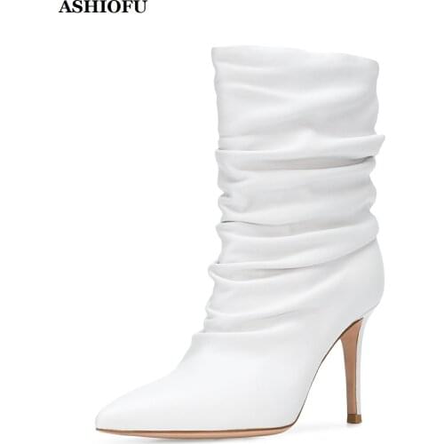ASHIOFU Handmade New Style Ladies High Heel Boots Sexy Club Party Prom Ankle Boots Plus Size Evening Daily Wear Fashion Boots