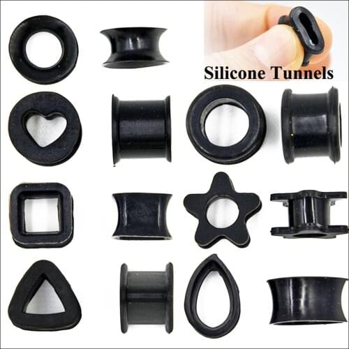 BOG-2 Pairs Flexible Silicone White&Black Ear Plugs Flesh Tunnel Ear Gauge Expander Stretcher Earlets Earrings Ear Piercing