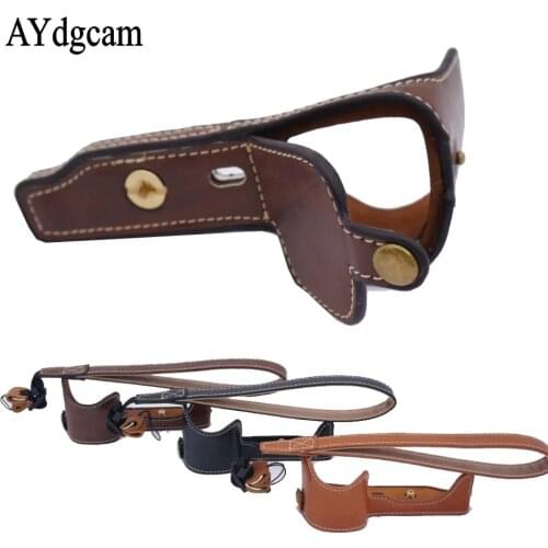 PU leather Half Body Video Camera Case BagFor Sony A5000 A5100 Camera Protective Cover Pouch With Strap