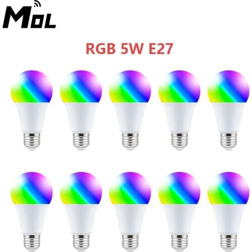 E27 10PCS Lamp Led RGB Light Dimmable 5W RGBW Led Lamp Colorful Changing Bulb Led Lampada RGBW White Decor Home