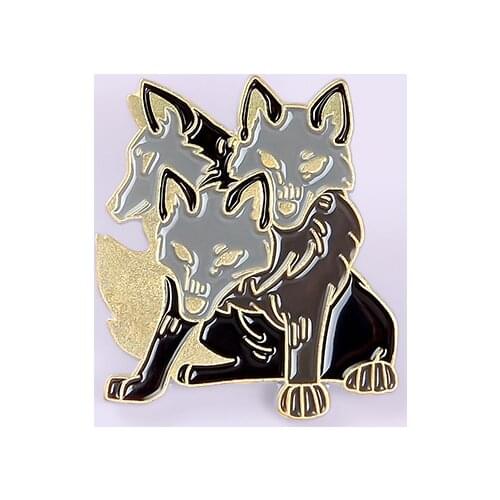 A wolf with three heads Enamel Brooch Monster wolf Metal Lapel Pin Cartoon animal creative Badge Jewelry gifts for men and women