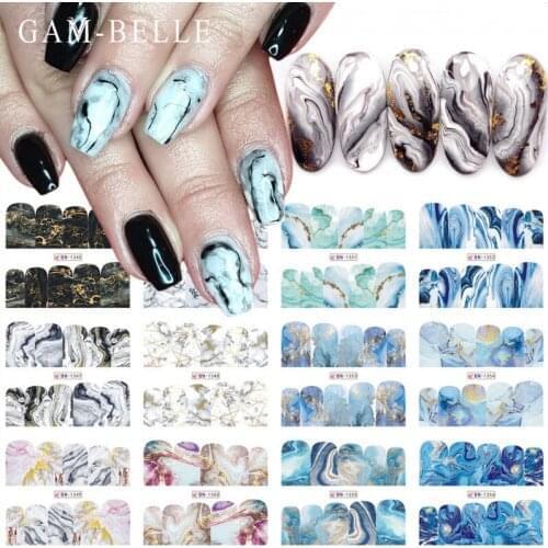 GAM-BELLE 12Pcs Marble Pattern Nail Art Stickers Water Transfer Decals Slider Nails Decoration Manicure Accessories Tool