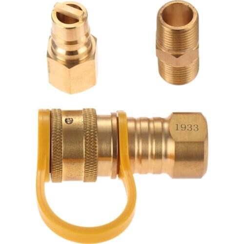 Grill 3/8 Inch Natural Gas Quick Connector Brass Propane Adapter Fittings For LP Gas Propane Hose Quick Disconnect For Grill