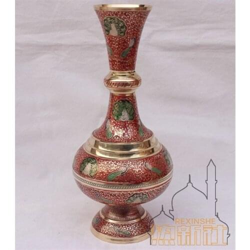 India imported bronze vase 32 cm tall red peacock copper vase ornaments home furnishings floral gift