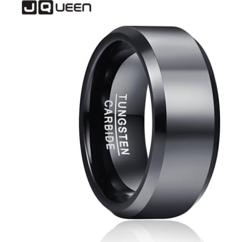 JQueen 4mm 6mm 8mm Polished Black Color Tungsten Steel Ring Tungsten Steel Ring Mens Engagement Jewelry