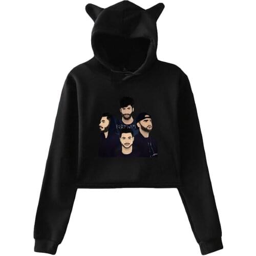Kawaii BeatBox:Berywam Print Cat Cropped Hoodies Girl Long Sleeve Hooded Pullover Crop Top Sweet Sexy Loose Tide Style Clothes