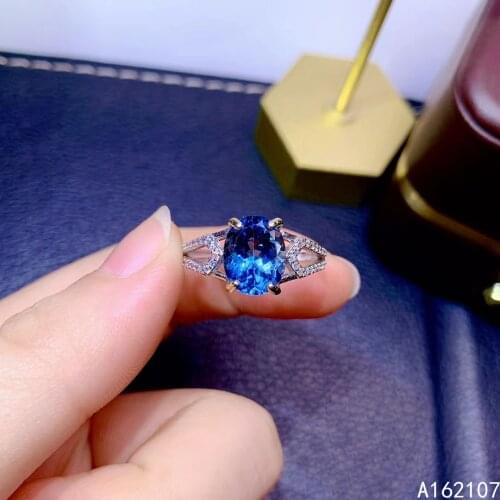 925 Pure Silver Chinese Style Natural London Blue Topaz Womens Luxury Elegant Oval Adjustable Gem Ring Fine Jewelry Support Det