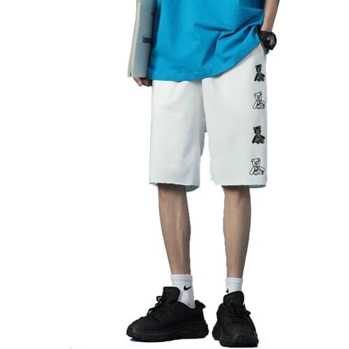 2021 Summer Casual Short Lattice Doodle String Bear Shorts Oversized Joggers Pockets Baggy Pant Hip Hop Cargo Shorts Streetwear