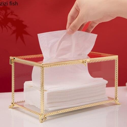 Minimalist Glass Tissue Box Square Decorative Metal Framed Tissue Boxes Dinner Table Paper Towel Organizer Modern Home Decor