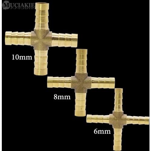 MUCIAKIE 30PCS Brass 6 8 10mm 1/4'' 5/16'' 3/8'' Barb 4-Way Cross Garden Connector Fuel Hose Adaptor X Junction Joiner Fittings