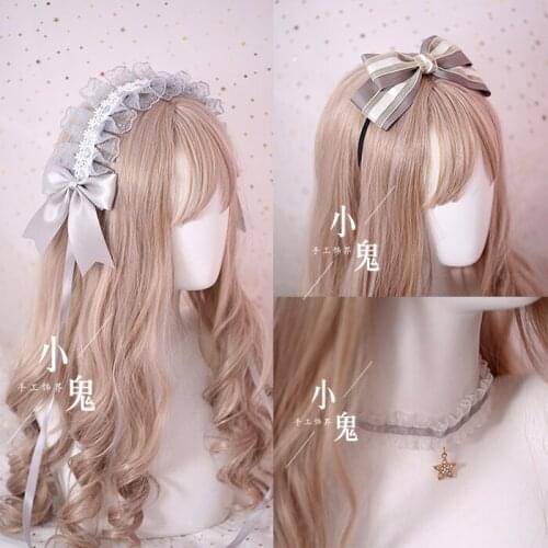 Japanese soft sister Lolita lace Bow gray headdress sweet angel street kc hair band headband star magic COS side clip women